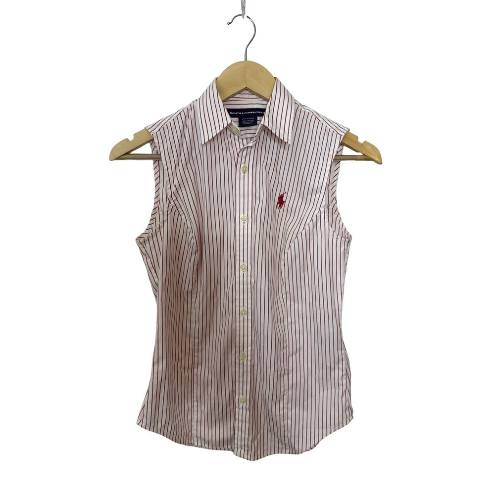 Ralph Lauren Sport Women's 2 red/White Striped Sleeveless Collared Button-Up